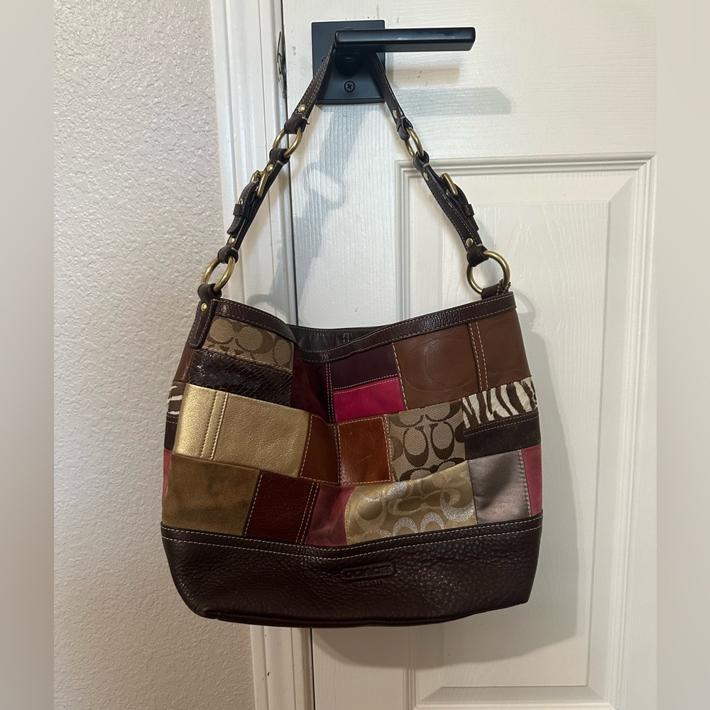 Holiday brown pattern leather Coach purse